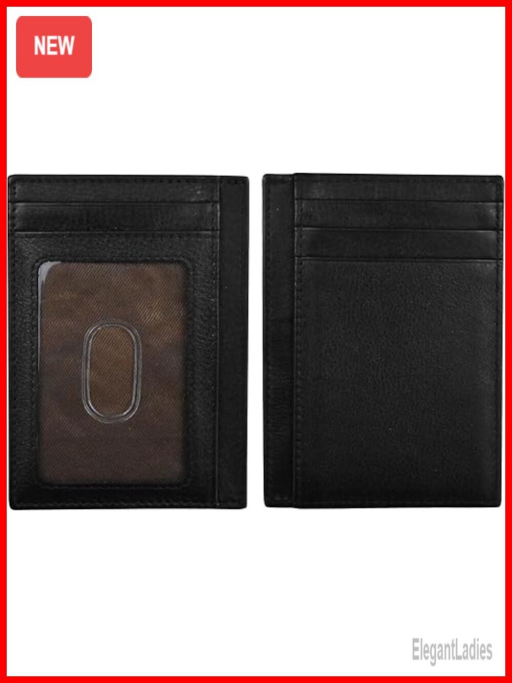 Genuine Leather Slim RFID Card Holder 7 Slots ID Window